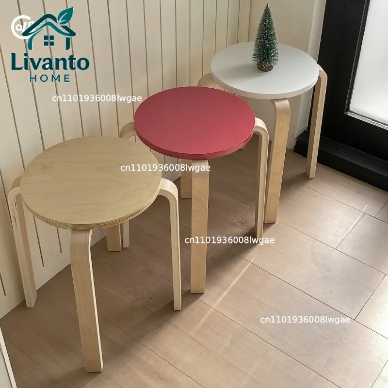

Modern Minimalist Solid Wood Round Stool, Colorful Stackable Seating for Bedroom Vanity, Space-Saving Design,Creative Home Decor