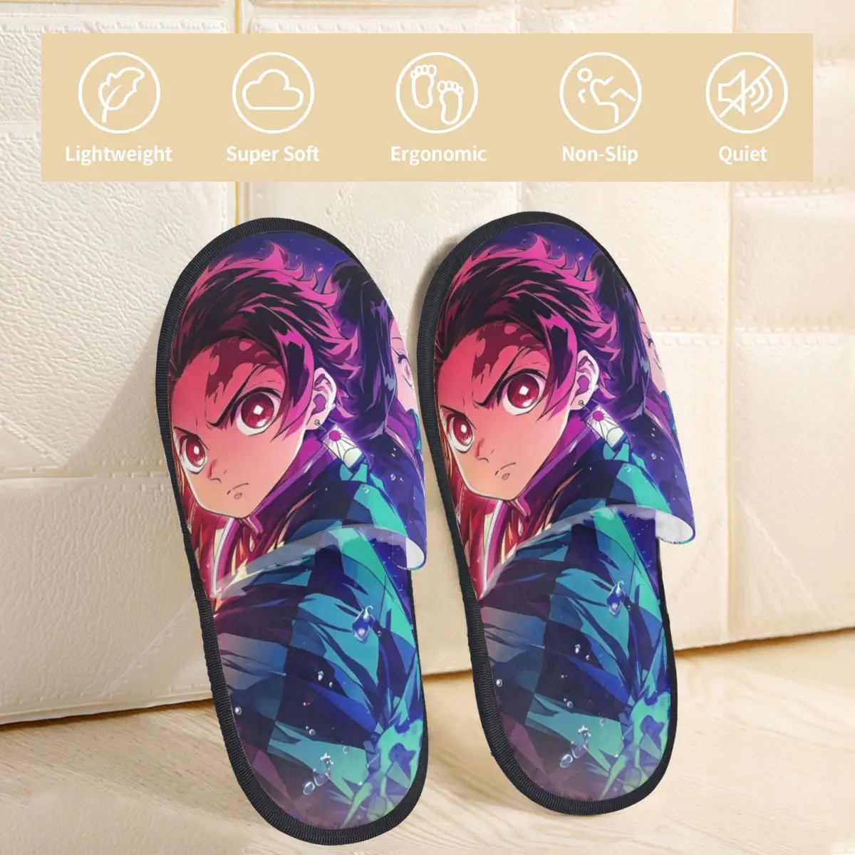 Anime Kawaii Nezuko Winter Plush Slippers Indoor Demon Slayer Soft Memory Foam Slippers Non-skid