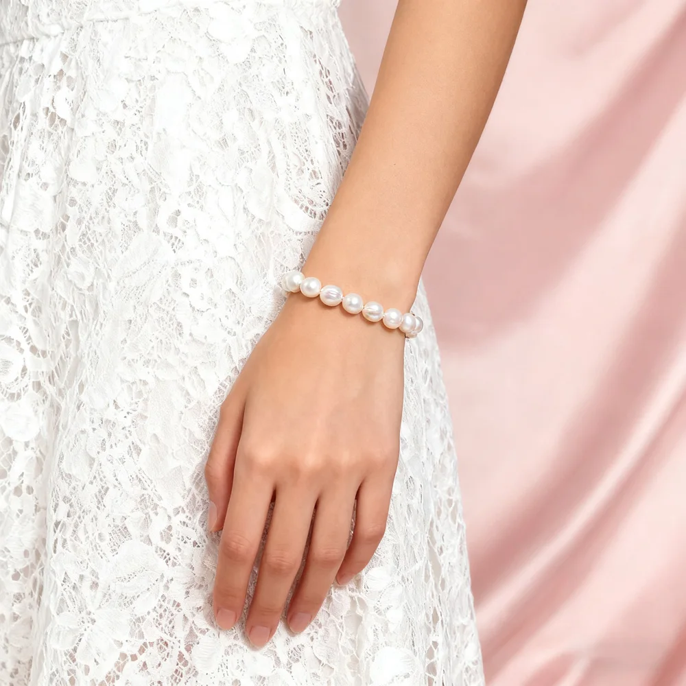 8-9mm Natural Freshwater Pearls Baroque Punch Screw Thread Elastic Rope Pearl Bracelet Simple Fashion Jewelry Gift for Women