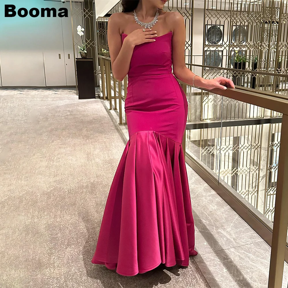 

Booma Rose Red Mermaid Evening Dresses Strapless Stian Long Banquet Formal Occasion Dresses for Women Celebrate Party Prom Gowns