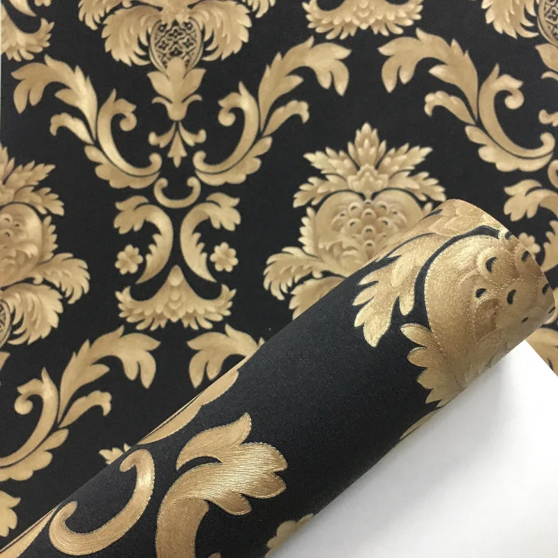 Black Wallpaper Gold Damask Patterned PVC Wall Paper for Living Room Textured Vinyl Home Wall Decor Paper3d Wallpaper Home Decor