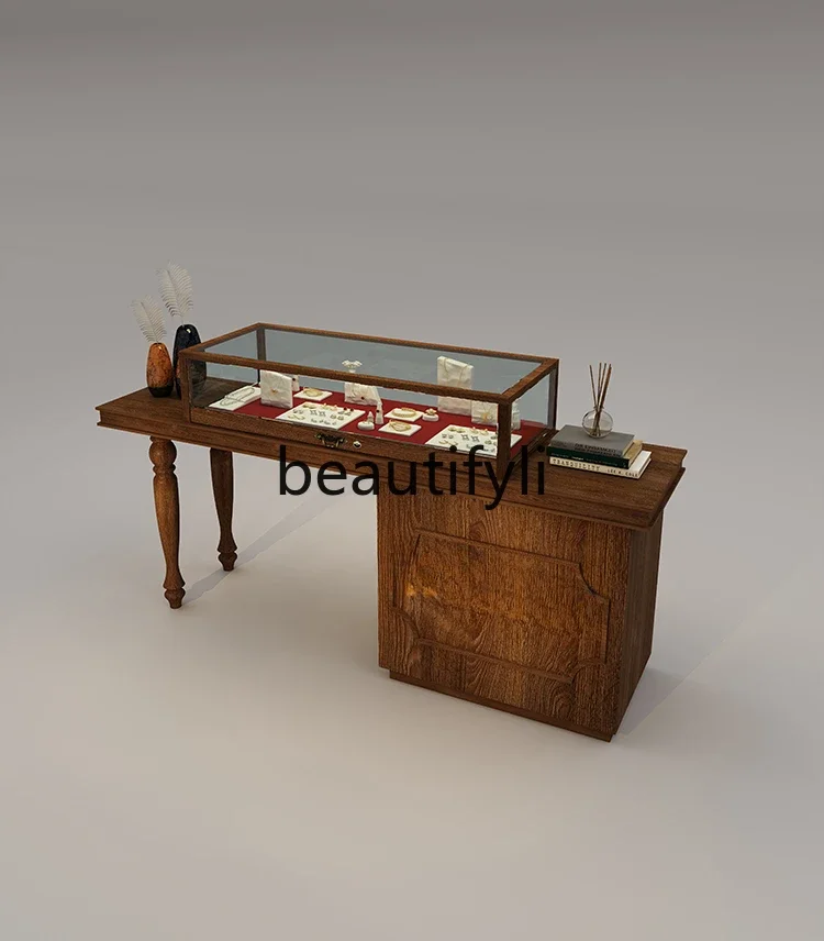 

American retro medieval jewelry cabinet jewelry display cabinet museum jade exhibition glass island cabinet