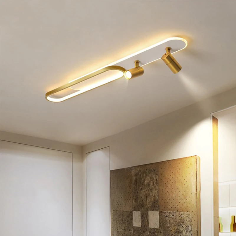 Minimalist LED Strip Ceiling Light with Spotlights - Dimmable Track Lighting for Bedroom Dining Corridor, Surface Mounted Fixtur