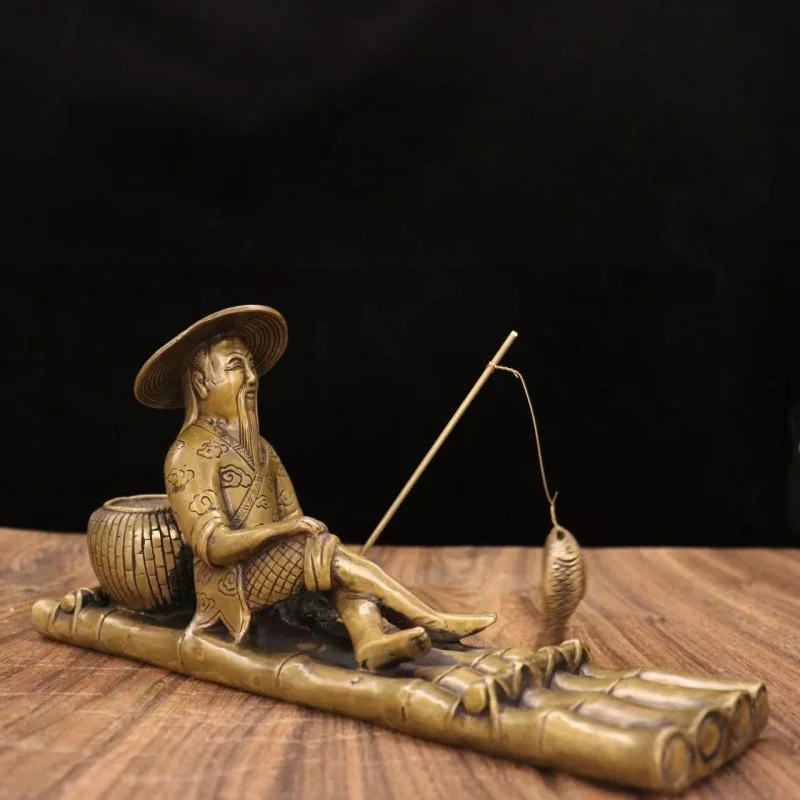 

Brass Jiang Taigong Fishing Willing to Hook Desktop Fun Decoration Study Office Living Room Decorations Crafts