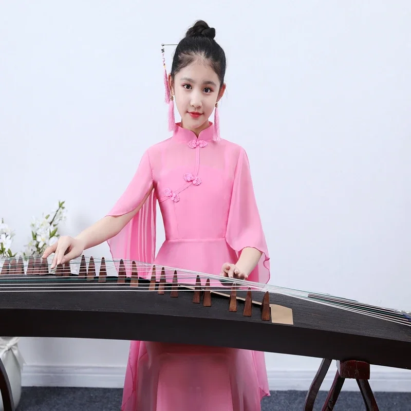 New  Hanfu Guzheng Performance Dress Choral Dress Girls' Piano and Erhu Performance Dress for Children Classical Dance Costume