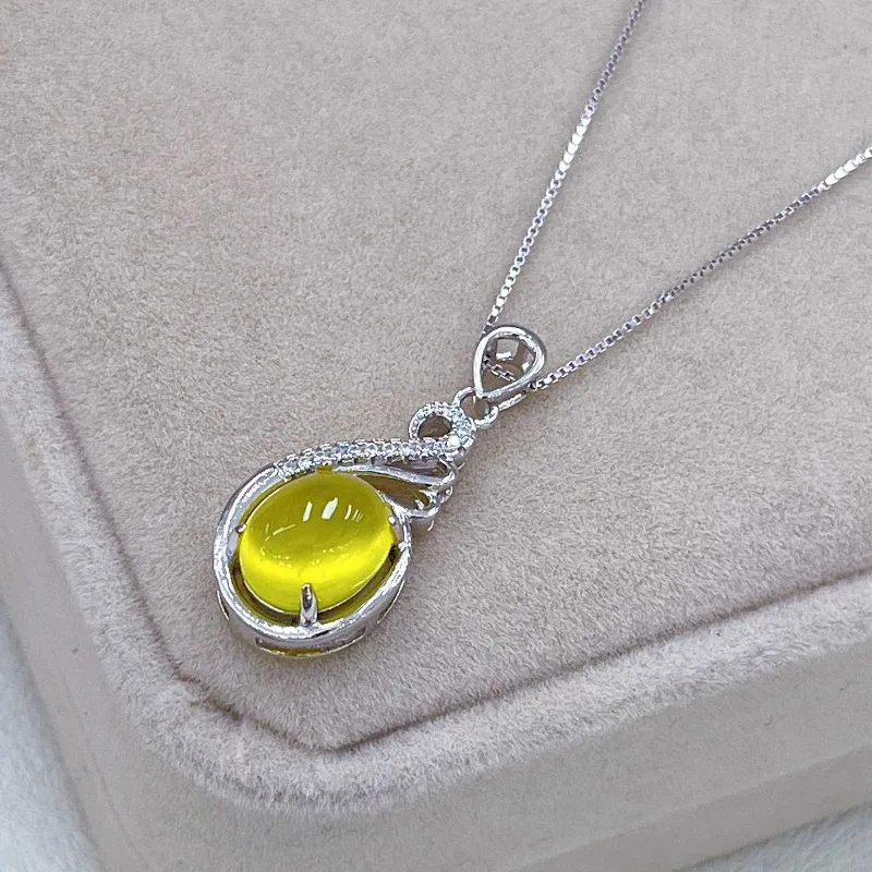 SACEGEMS Certified 925 Sterling Silver 9*10MM Natual Yellow Prehnite Pendant Necklace for Women Engagement Party Fine Jewelr