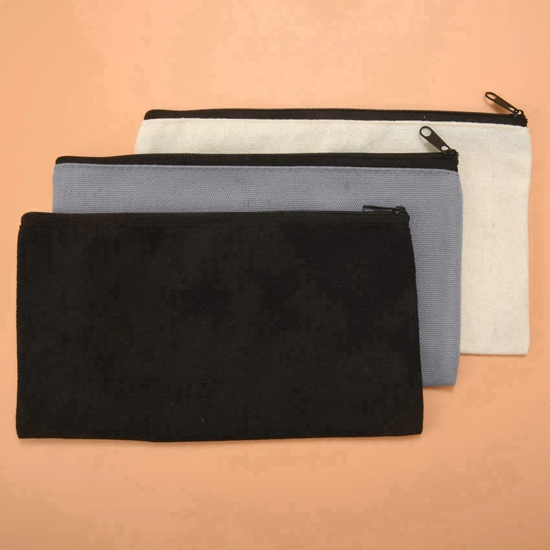 เปล่าผ้าใบผ้าฝ้าย DIY Craft กระเป๋าซิปกระเป๋าดินสอสําหรับแต่งหน้าเครื่องสําอางค์เครื่องเขียน Storage