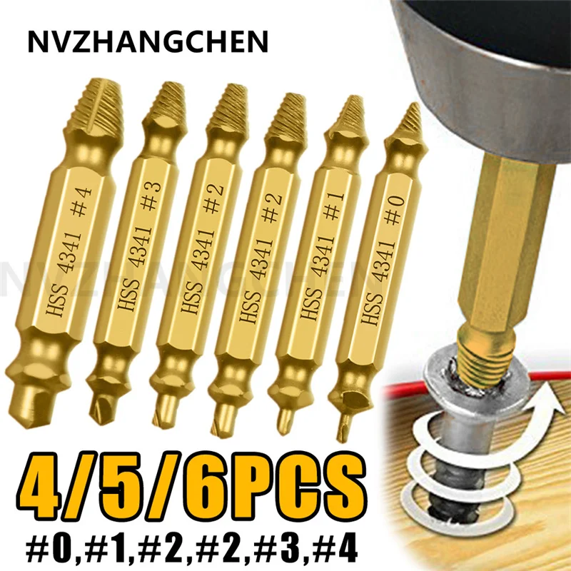 

4/5/6 PCS Damaged Screw Extractor Drill Bit Set Stripped Broken Screw Bolt Remover Extractor Bolt Stripping Attachment Tools