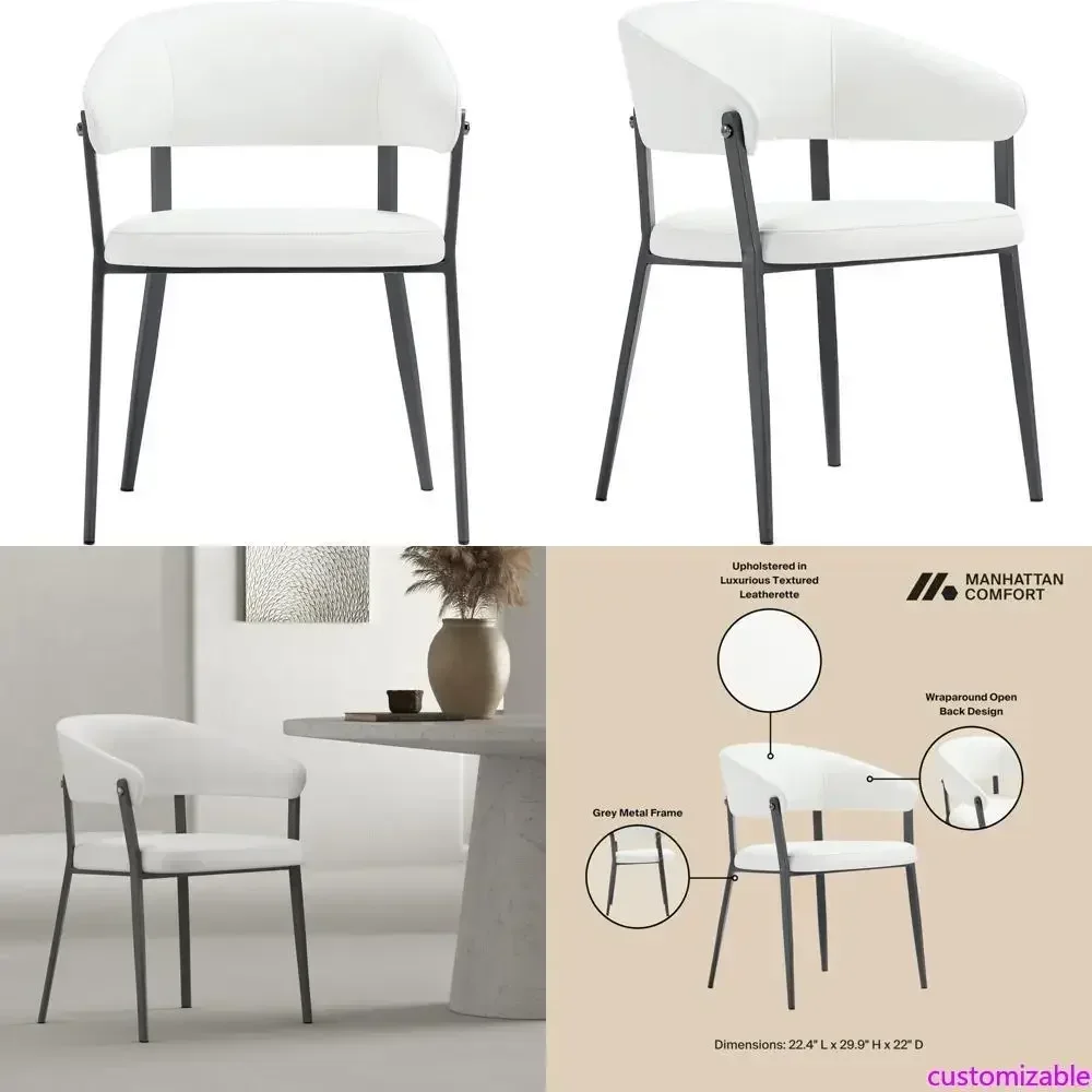 Activity price Modern Belle Dining Chair by Manhattan Comfort: Textured Faux Leather, Curved Back, Metal Frame, Kitchen Accent