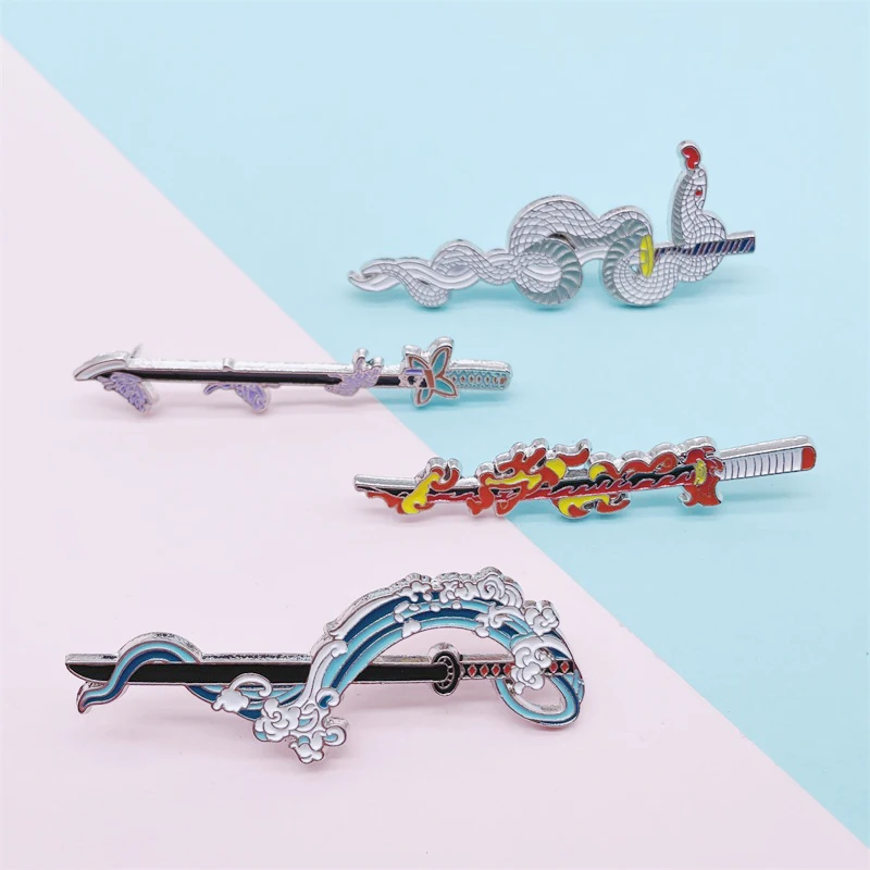 Creative Demon Dagger Sword Enamel Brooch Flame Wave Animal Snake Lotus Knife Alloy Pins Badge Punk Jewelry Gift For Fans