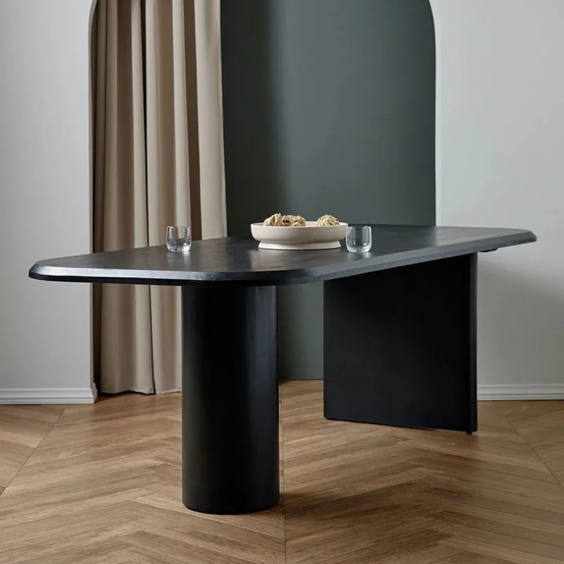 Simple log black long table household pure solid wood dining table personalized worktable Italian light luxury island table