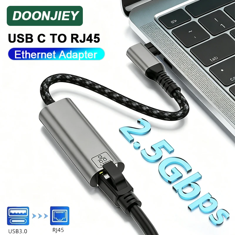 DOONJIEY 2.5G 5Gbps USB Tpye-C Ethernet Adapter USB 3.0 Network Card to USB RJ45 Lan Adapter for Phone MacBook Laptop Desktop