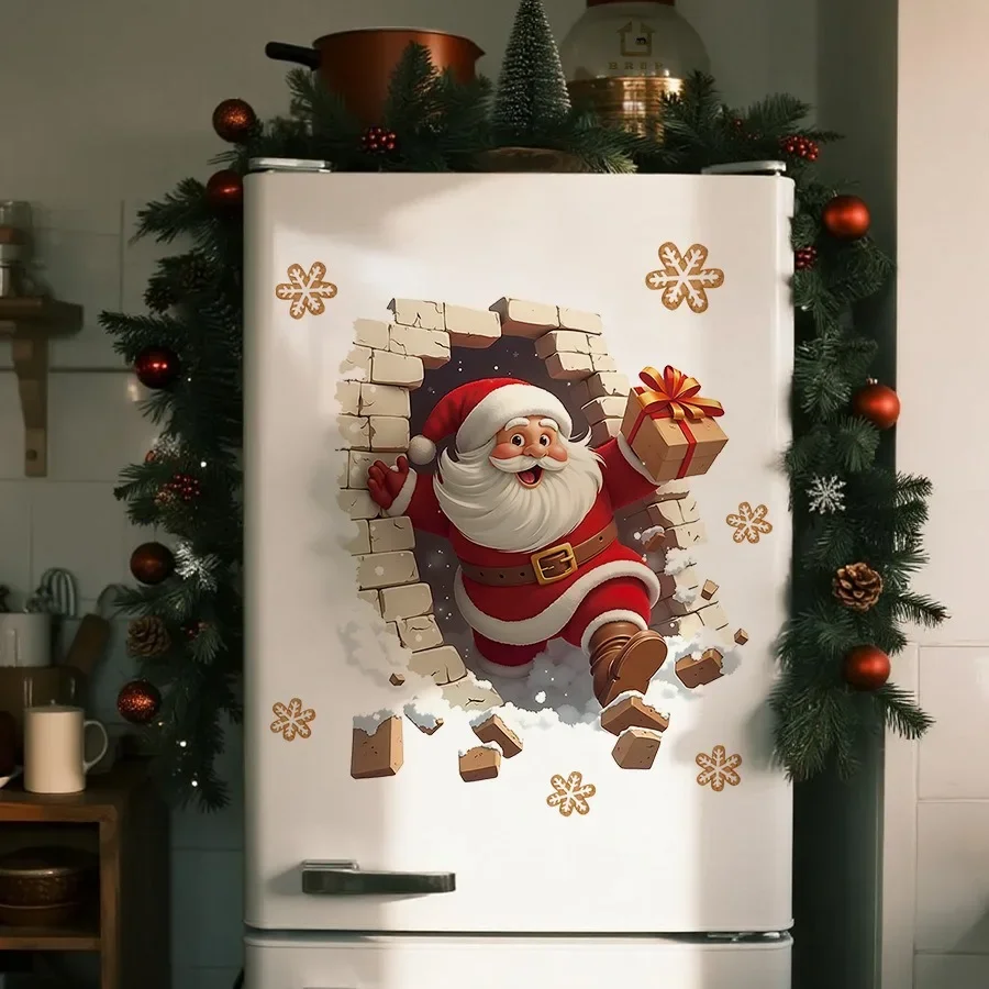 Delivering Gifts Santa Claus Wall Stickers Noel Snow Navidad Natal Merry Christmas Decor Stickers 2027 Happy New Year Favor