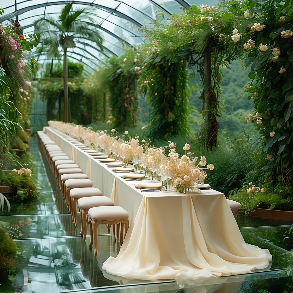 Satin-Tischdecke Rechteckig Seidig Glatter Stoff Hochzeitstisch-Dekorationen für Geburtstagsfeier Brautparty Babyparty Hintergrund-Drapierungen – Detail 5