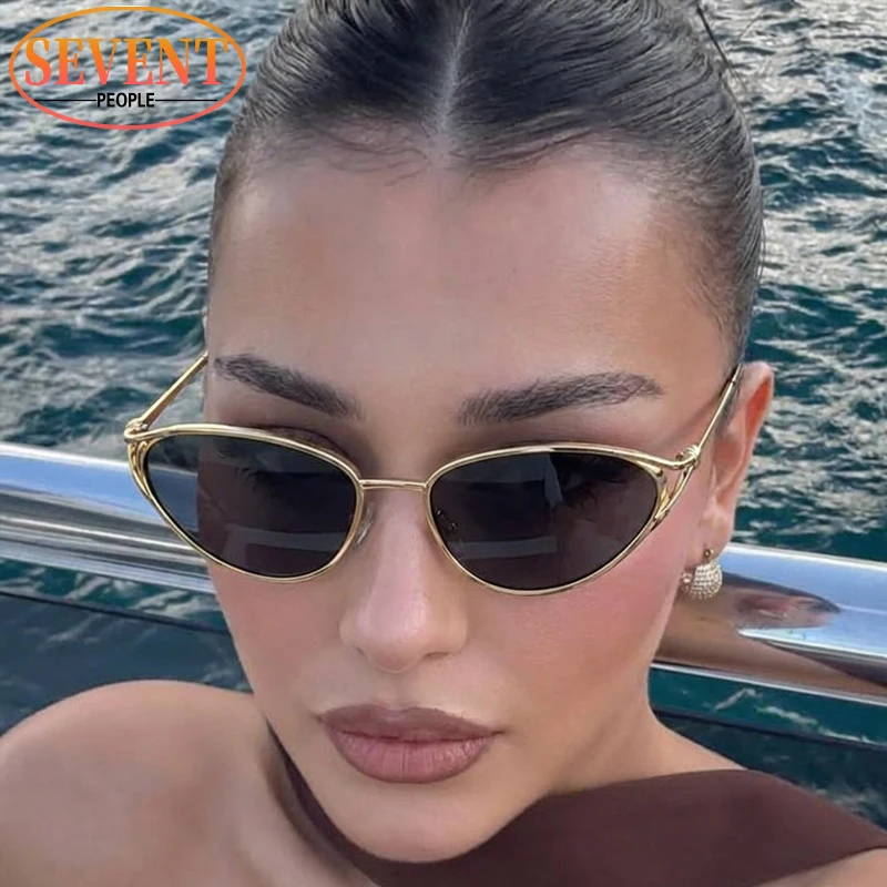 

Sexy Oval Metal Frame Punk Sunglasses Women 2025 Luxury Brand Classic Cat Eye Sun Glasses For Ladies Travelling Shades UV400