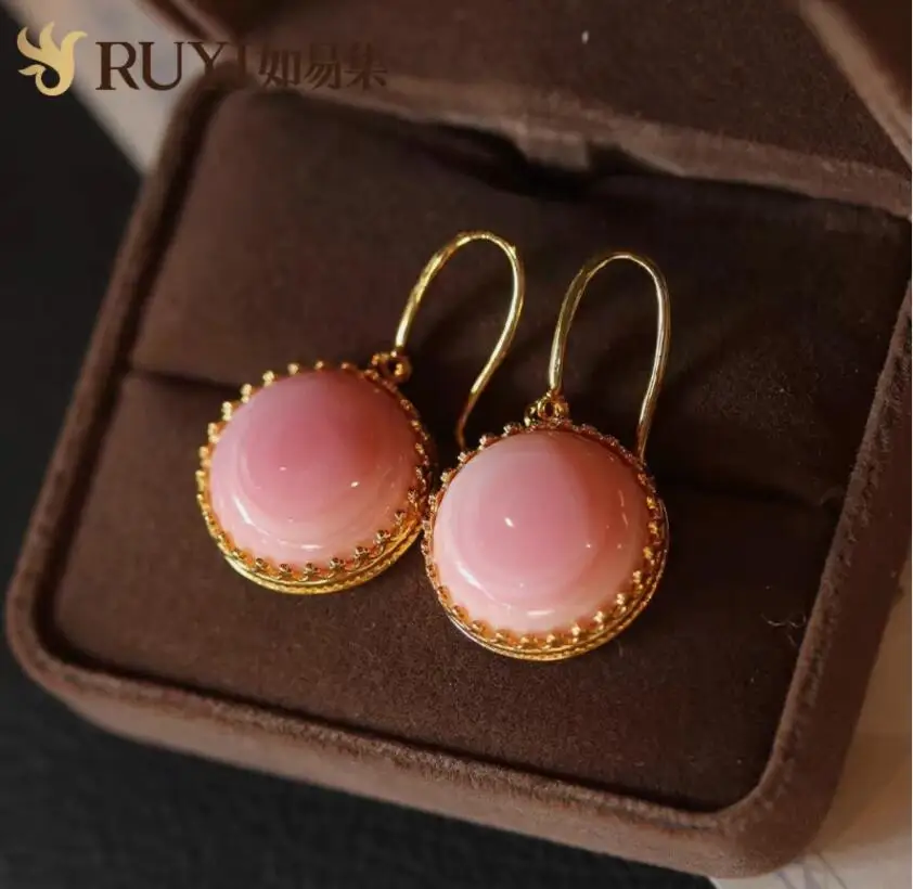 

925 sterling silver natural pink Conch pearl earrings