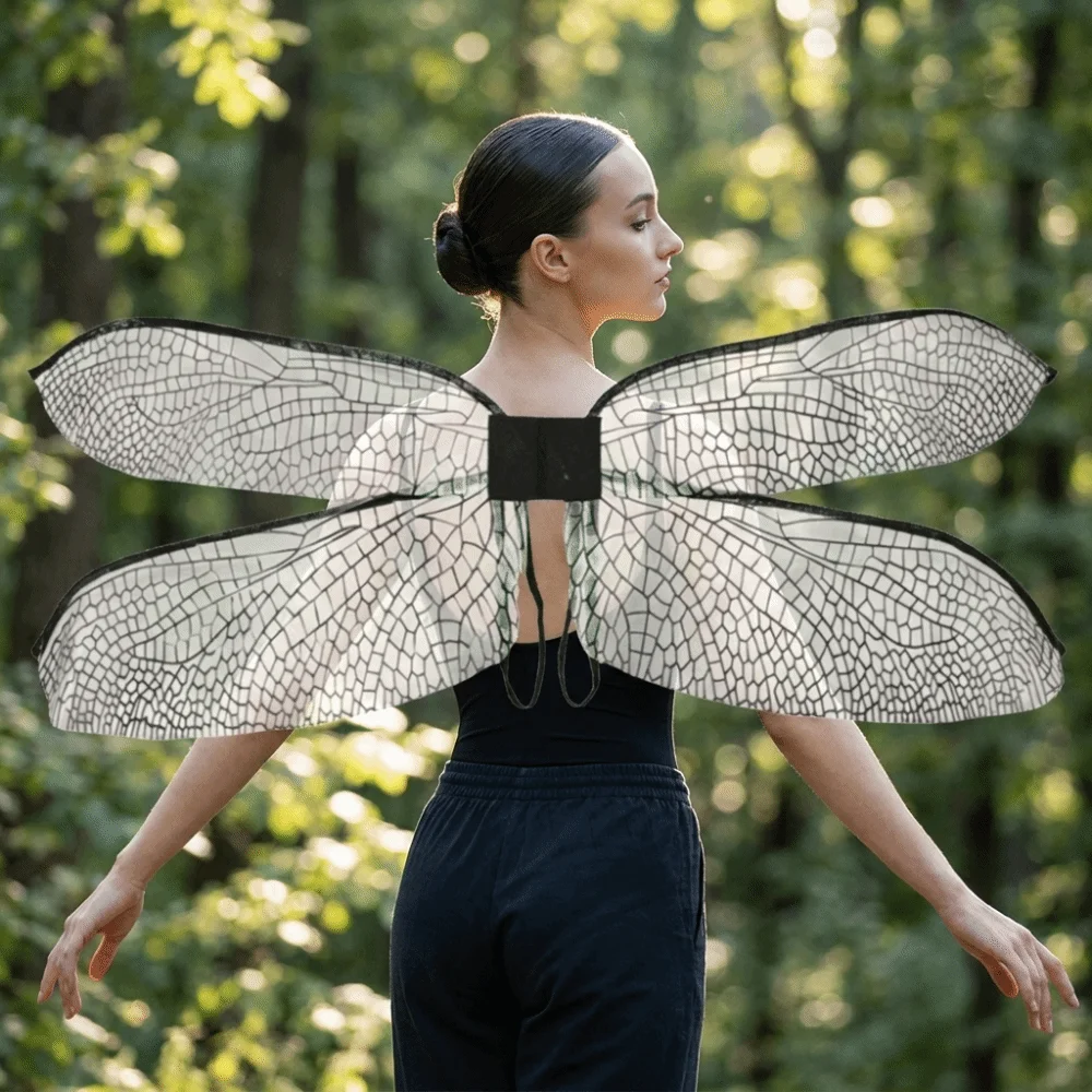 Chic Polyester Dragonfly Wings Iridescent Shimmer Fairy Elf Wings Lightweight Transparent Mesh Costume Wings Festive Occasion