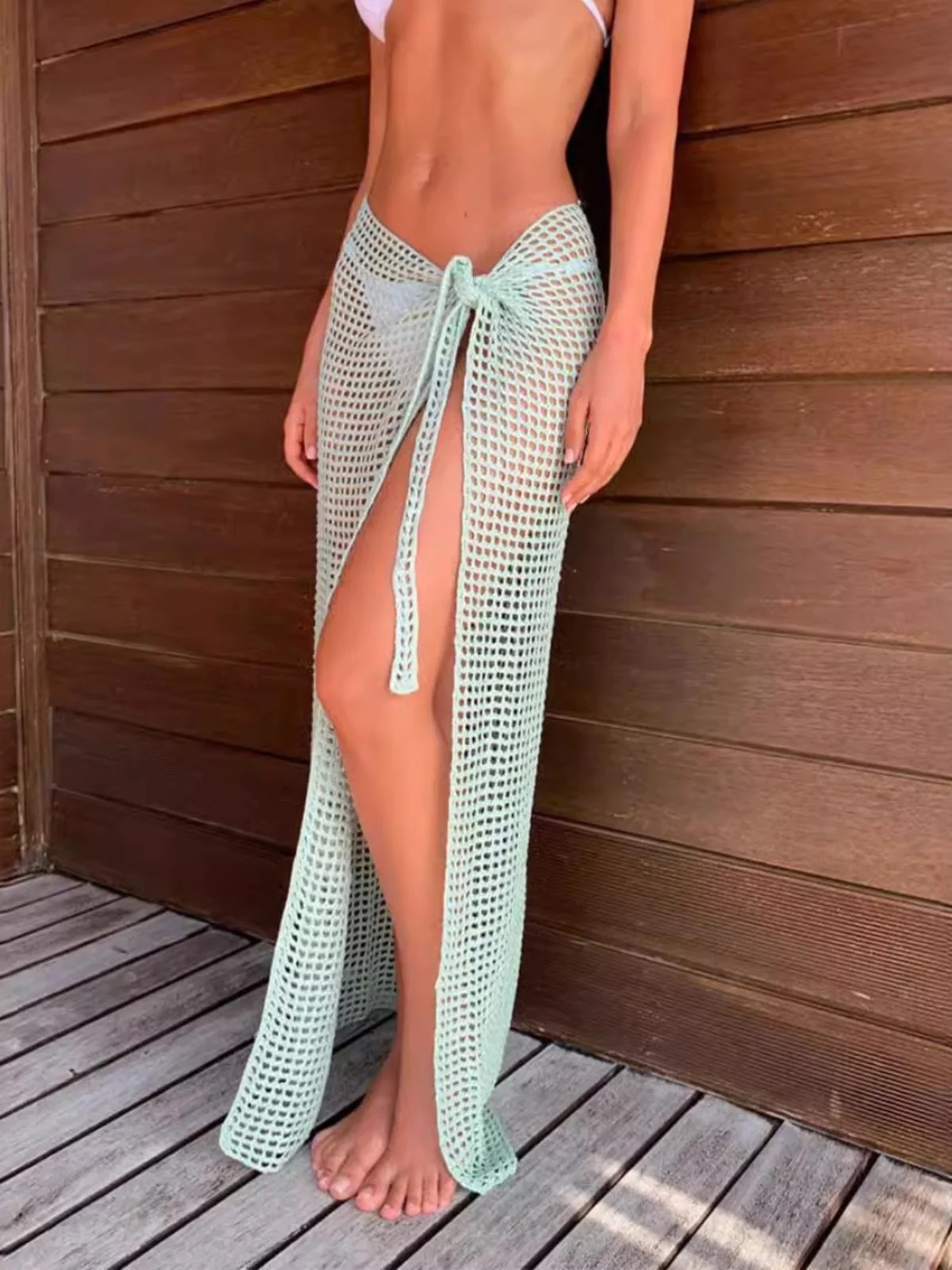 تنورة شاطئ مثيرة مع حزام شق الشارع Sle تنورة طويلة ألياف البولي يوريثين المرنة مادة أخرى 00% صيف 2023 شارع Fa...