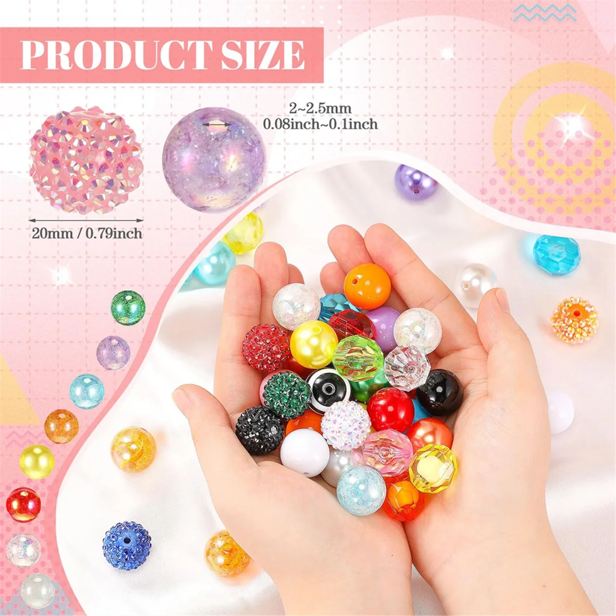 100 Pcs 20mm Beads for Pens Rhinestone Beads Bubblegum Beads for Pens Beadable Keychains DIY Craft Pen Jewelry Making