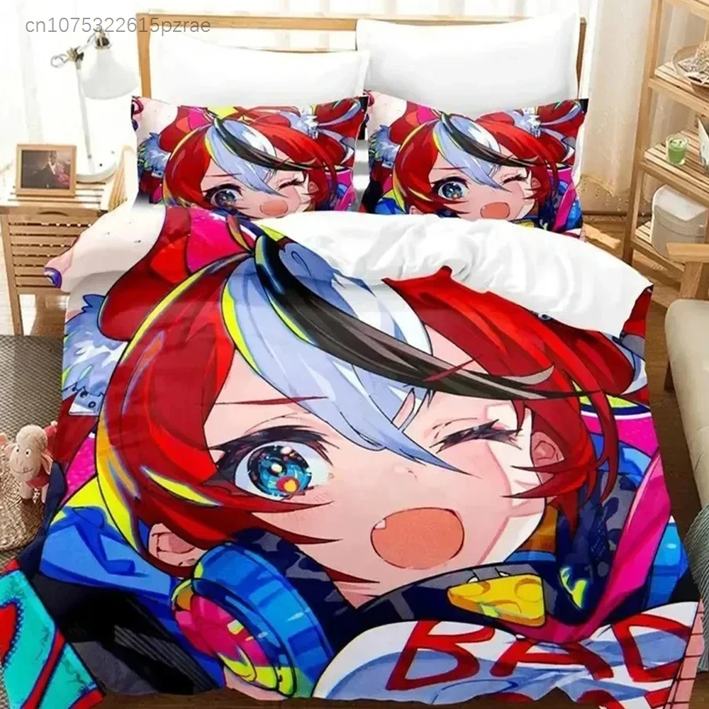 3D Print Hakos Baelz Anime Bedding Set Duvet Cover Bed Set Quilt Cover Pillowcase Comforter King Queen Size Boys Adult Bedding