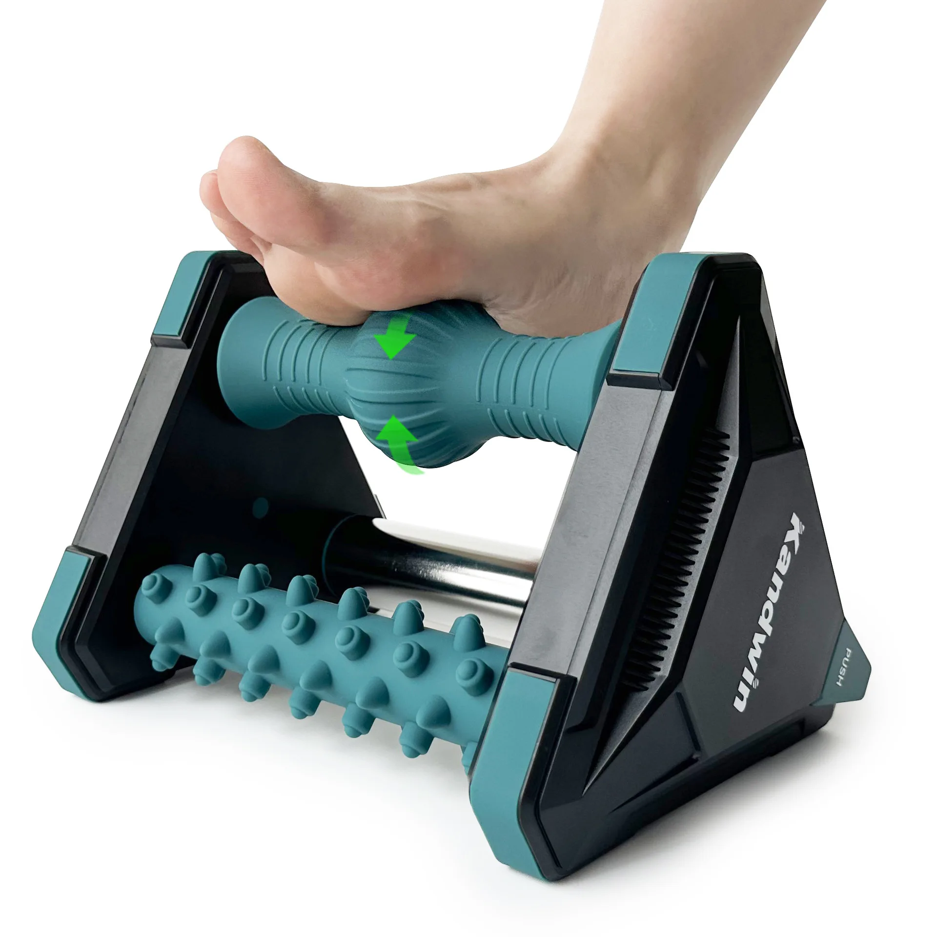Foot massager with ice compress to relieve plantar fascia and foot pain. Three in one massage for foot and heel pain