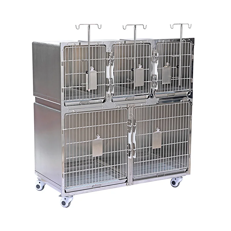 Eurpet Veterinary Clinic Hospital Equipment Animal Rabbit Cat Inj ection Cage With Dirty Tray