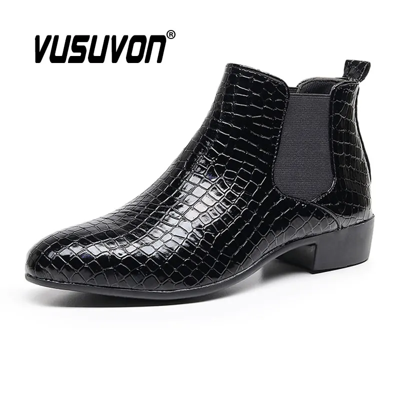 39-50 Men Chelsea Boots Patent Leather Autumn Winter Party Fashion Shoes Comfortable Brand Black Safety Ankle Flats For Gift