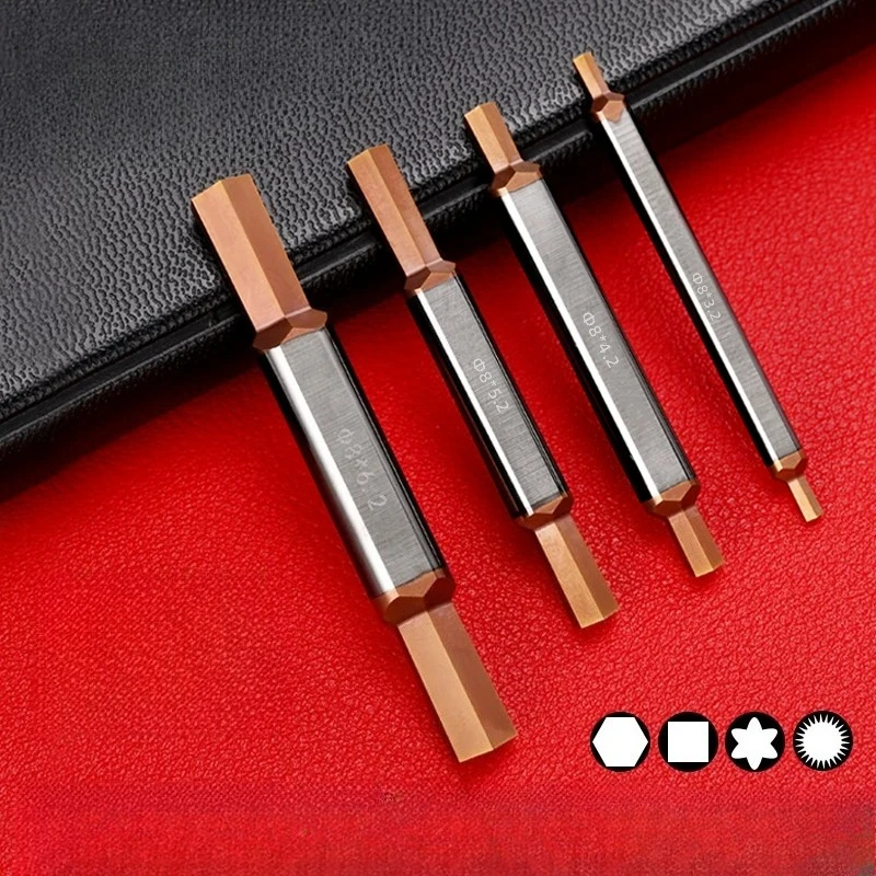 1pc Carbide Keyway Broach GT01-1.3-3.0-50L for CNC Swiss Lathe, Blind Internal Hexagonal/Square Groove Spline Shaft Cutter