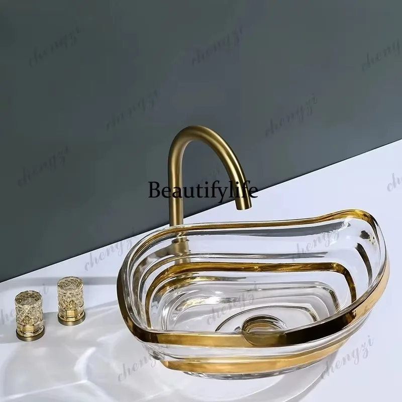 E182 Stylish and simple style Large size crystal table wash basin Washbasin glass fashion