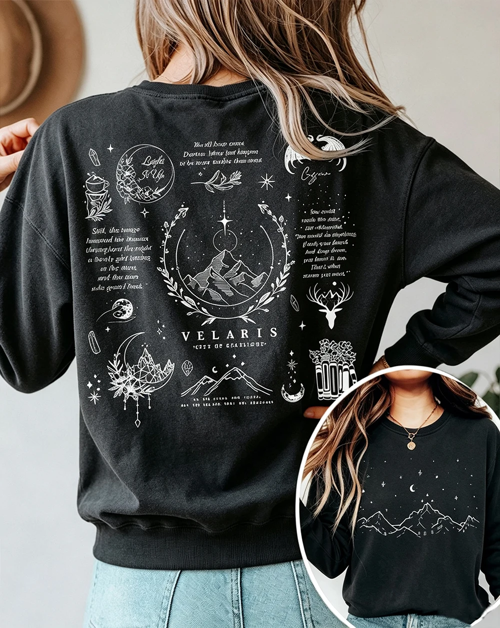 Velaris City Of Starlight Hoodie Acotar Bookish Sweatshirt Vintage Mountain Moon Graphic Drawstring Long Sleeve Hooded Top