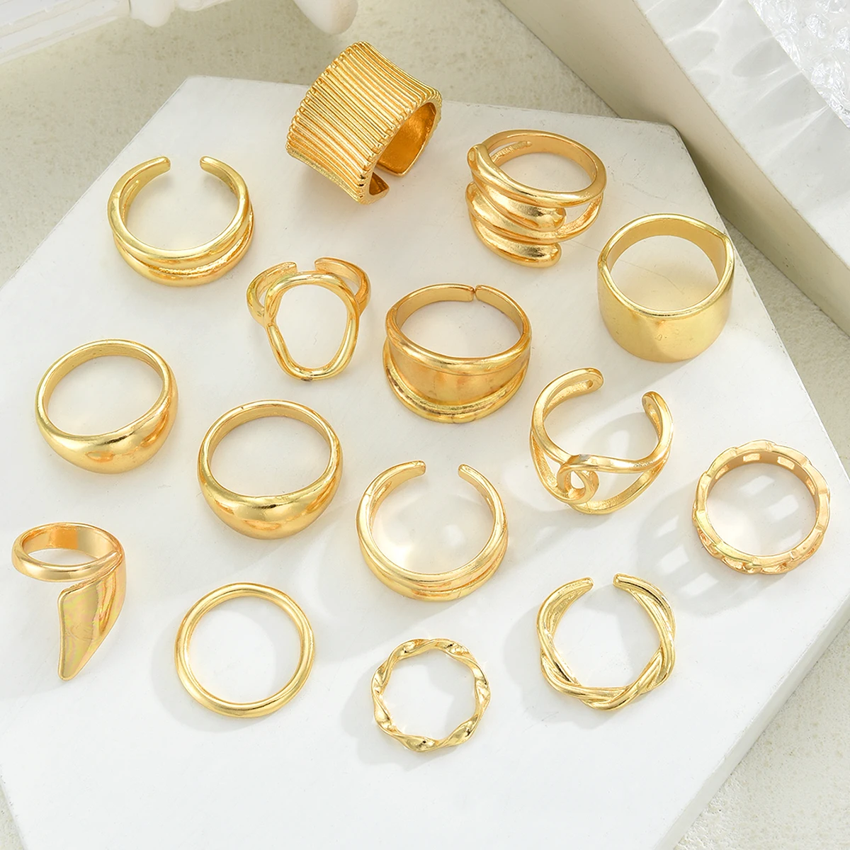 مجموعة خواتم هندسية بوهو عتيقة للنساء موضة الذهب اللون مبالغ فيها الشرير الجوف قطرة الماء خواتم ملابس يومية هدايا مجوهرات #5