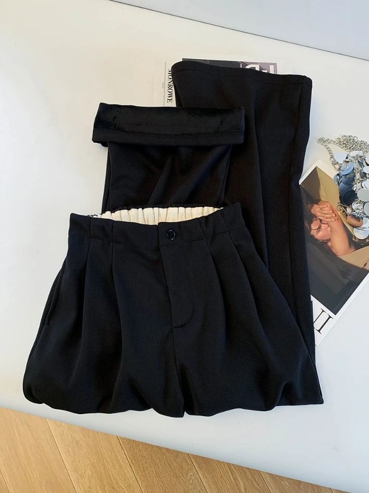 Thick flannel wide leg suit pants women in winter high waist and drooping feeling lazy style fashion versatile pants