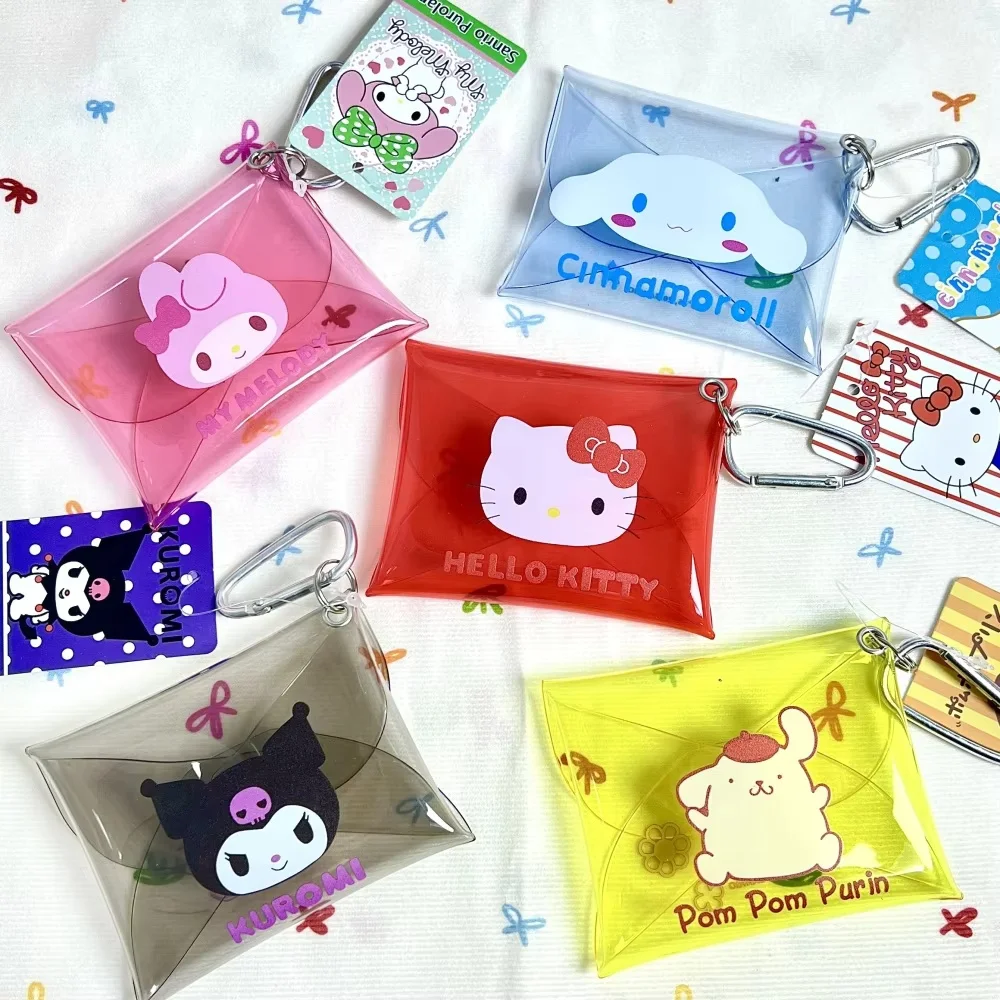 

Kawaii Hello Kitty Kuromi Melody прозрачный кошелек из ПВХ с героями мультфильмов Sanrio Cinnamoroll студенческий лифт карты карты доступа портмоне