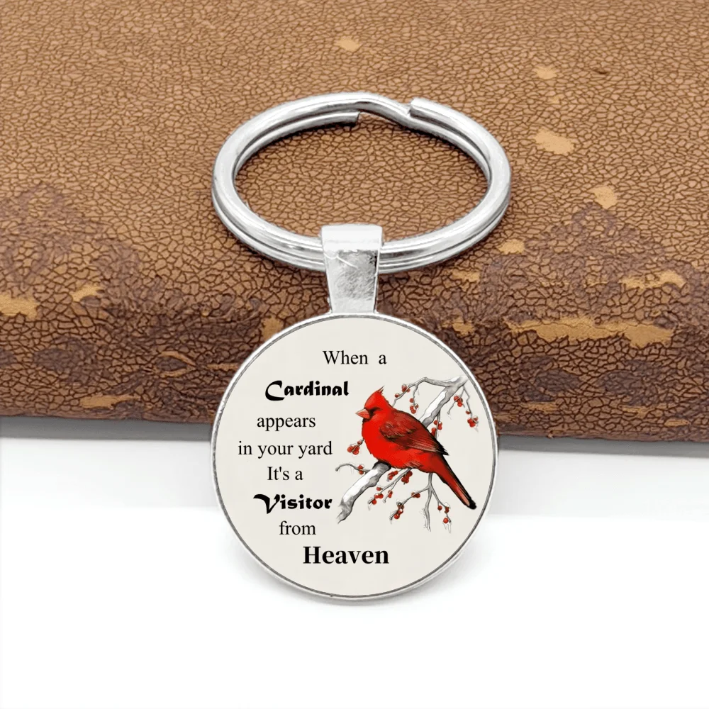 1pc Glass Dome Northern Cardinal Keychains For Men Women Lucky Bird Car Keyring Christmas Gifts