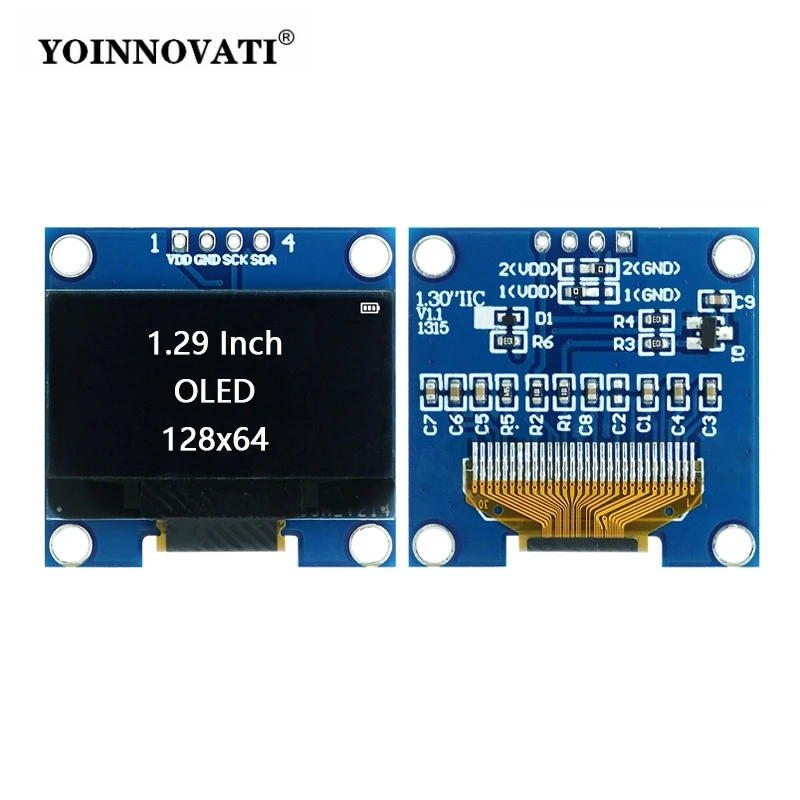 1.29 Inch I2C OLED Display Module 128x64 SSD1315 Driver COG Monochrome White - 4Pin Small LCD Screen Module for Arduino