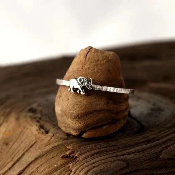 Hot Selling New Creative Animal Shape Tail Ring Retro Thai S925 Sterling Silver Elephant Ring For Women