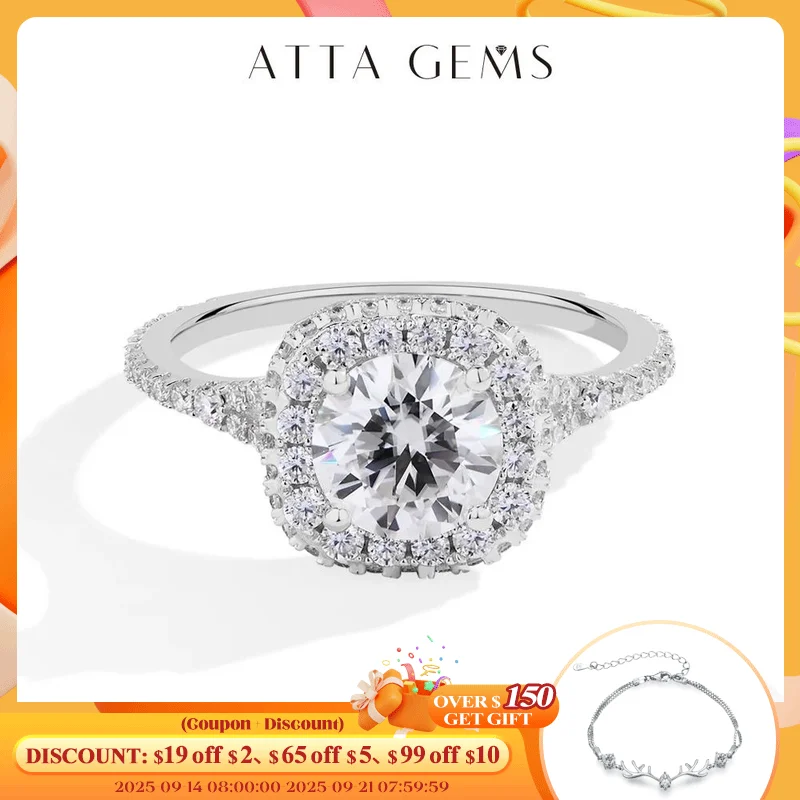 

ATTAGEMS D VVS1 1.2CT 7.0mm Round Cut Moissanite Ring S925 Sterling Silver 18K Gold Plated Engagement Wedding Jewelry For Women