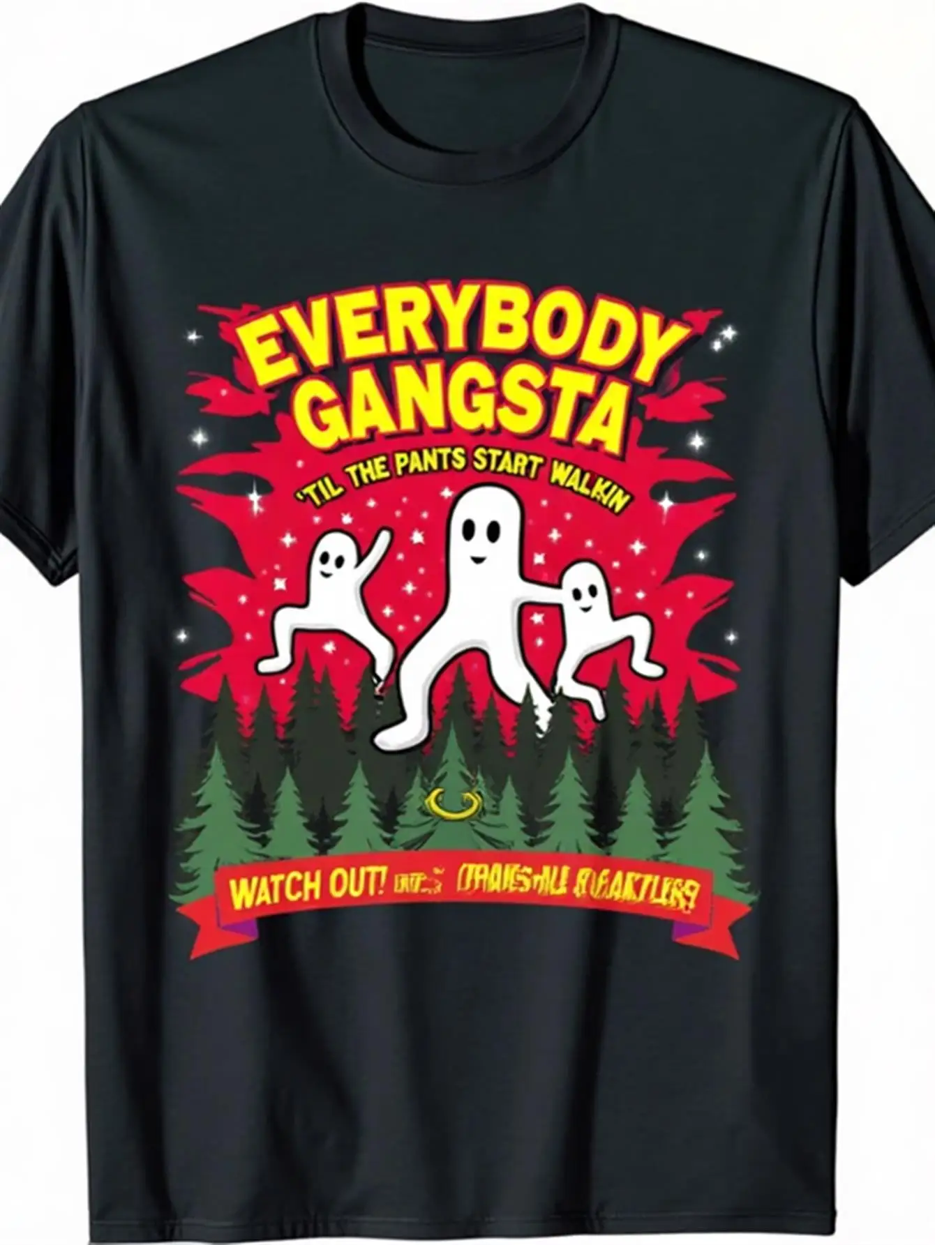 

Men's Unique Fresno Nightcrawler T-Shirt, 100% Solid Black with Red, Yellow, and White Patterns, Casual Crew Neck Short Sleeve, Christmas Gift, Men's Pure Gift, Halloween Gift