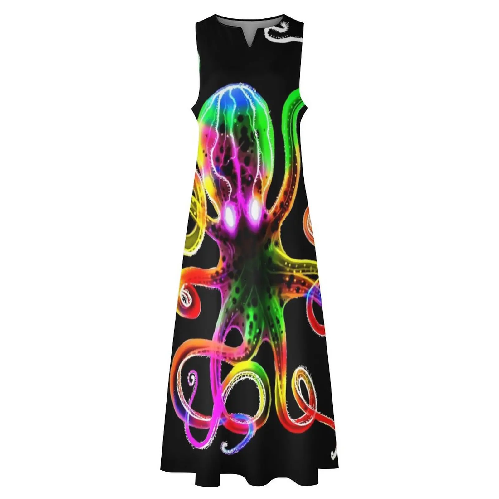 Rainbow Octopus Glow Langes Kleid langes Kleid Damen Sommer Ballkleider Kleid