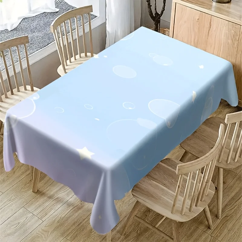 Light Blue Bubble Star Tablecloth, Soft Pastel Circle Star Print Waterproof Table Cover for Dining, Kids Party, Home Decor
