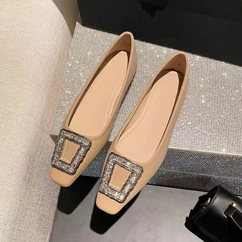 2023 New Summer Fashion Women's Sandals Square Toe Ladies Flat Shoes Personality Metal Rhinestone Luxury Women Casual Shoes