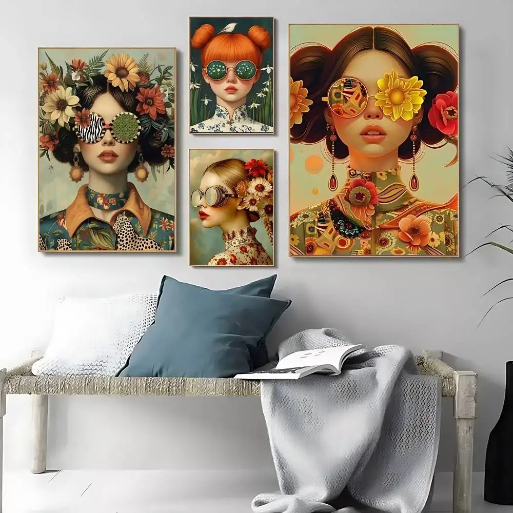 Fantasy Buntes Blumenmädchen-Poster, HD-Kunst, klebrige Wand, wasserdicht, für Zuhause, Wohnzimmer, Schlafzimmer, Bar, ästhetische Dekoration