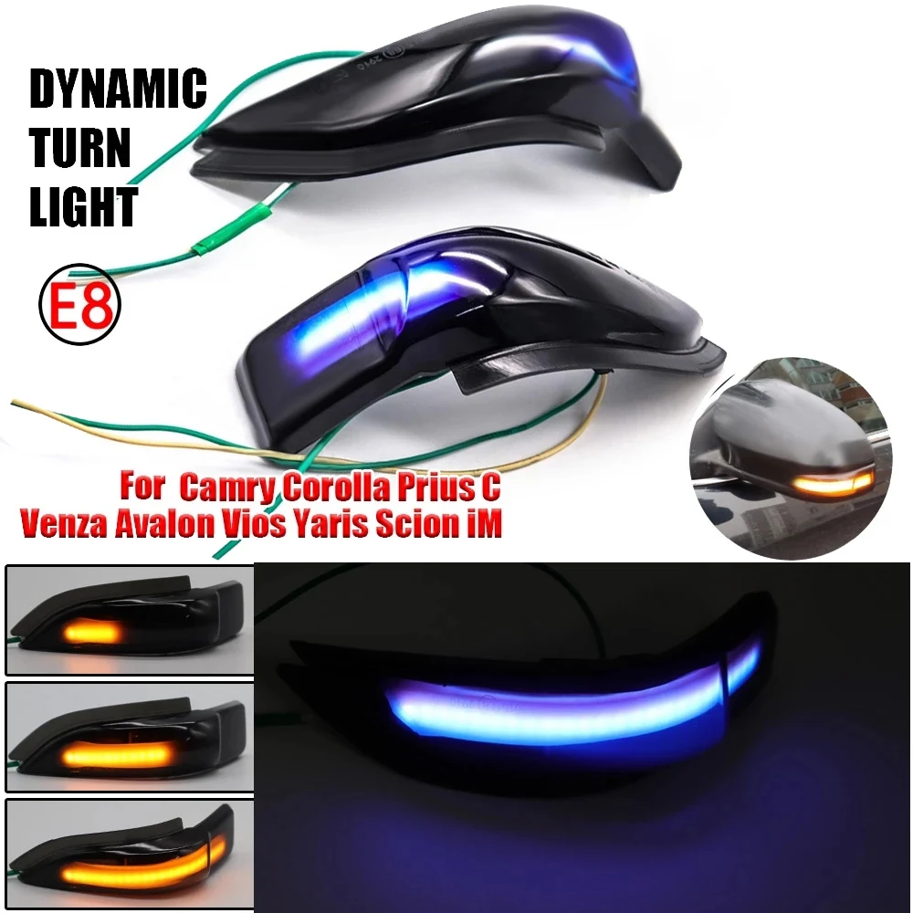 Car LED Dynamic Rearview Mirror Light Turn Signal Indicator for Toyota Corolla Yaris XP130 Auris Camry Prius Blue