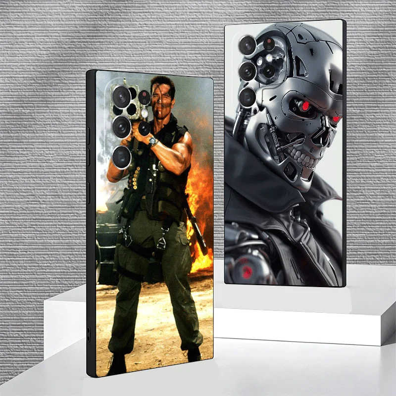 Soft Phone Case For Samsung Galaxy S24 S25 S26 Ultra Terminator Arnold Schwarzenegger S23 S22 Plus S21 FE S20 + Edge Black Cover