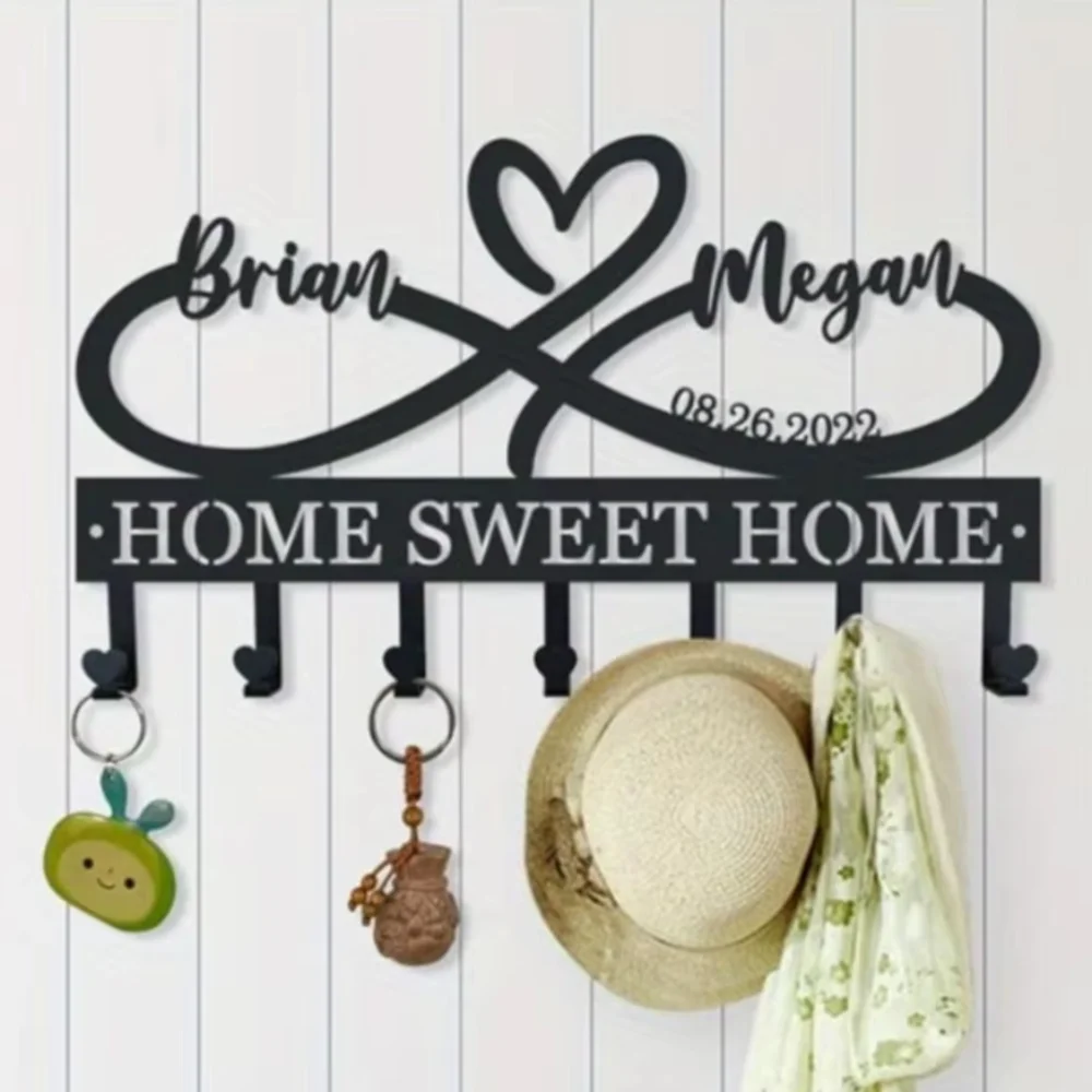 Stunning Personalized Metal Infinity Heart Design Key Holder Wall Hook Perfect for Memorable Weddings and Cozy Housewarming