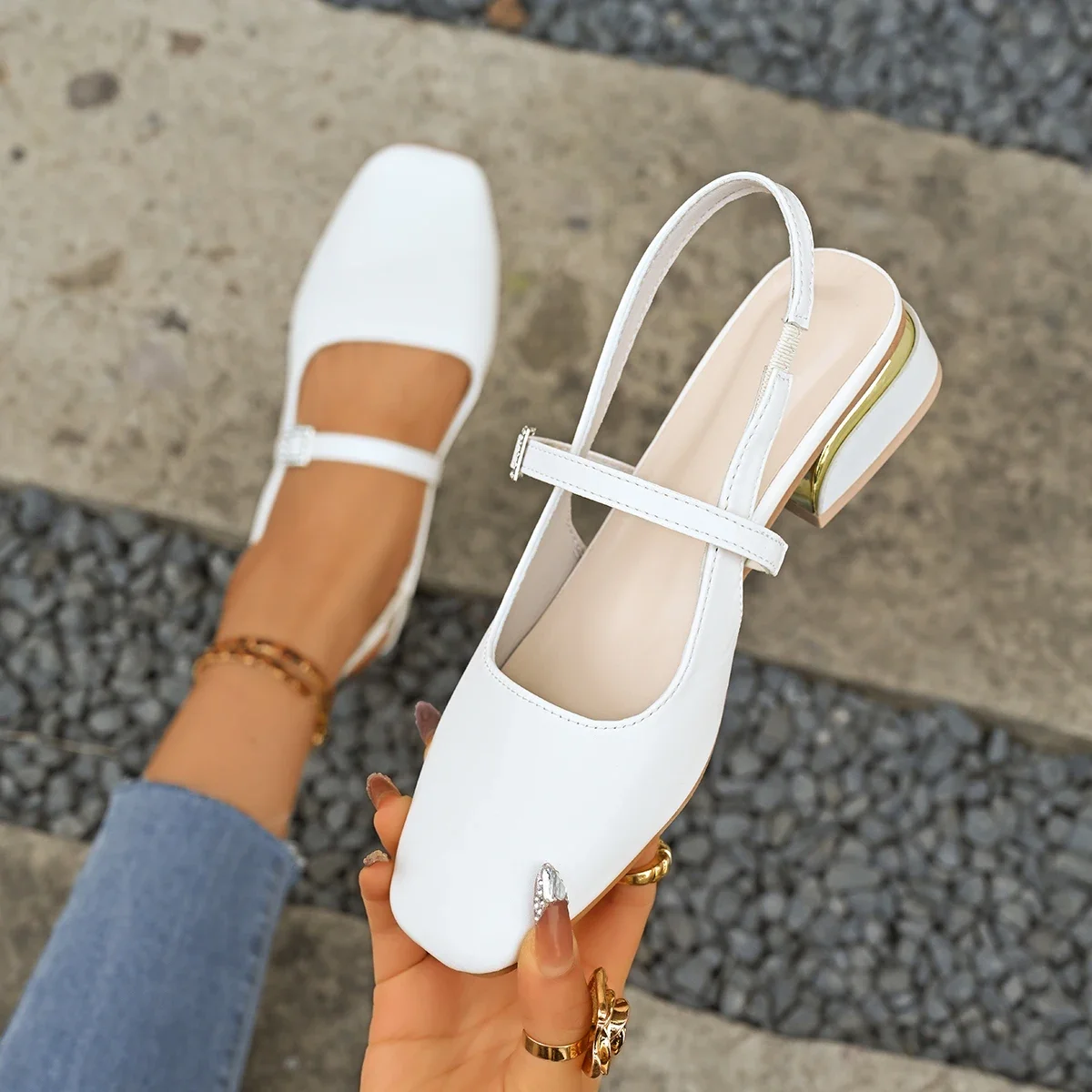 New Women Shoes Summer Fashion Solid Color Slip-On Sandals Casual Slingback High Heels Elegant Party Dress Flat Sandals Women