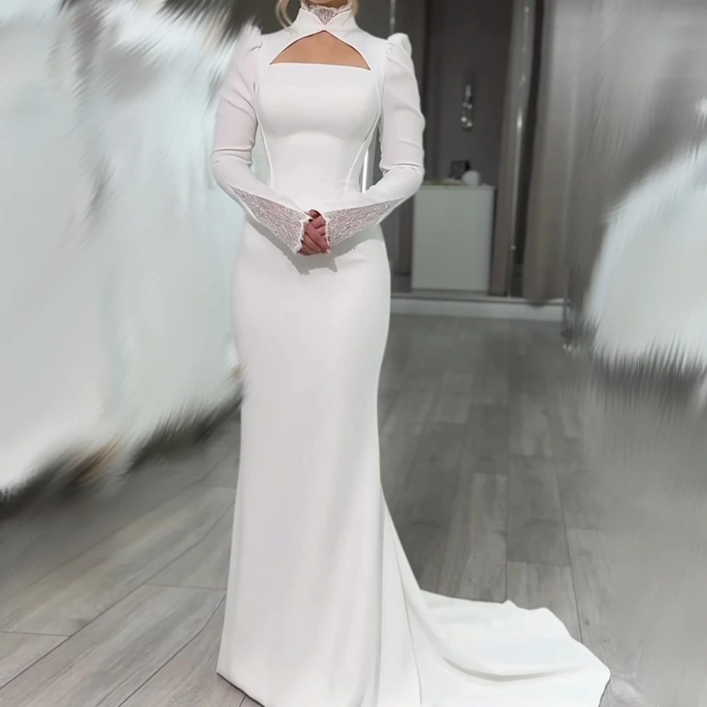 

Customized Mermaid Evening Dresses Floor-length High-neck Full Sleeve Prom Gown Simple Fashion Lace Draped Casual Party Gown