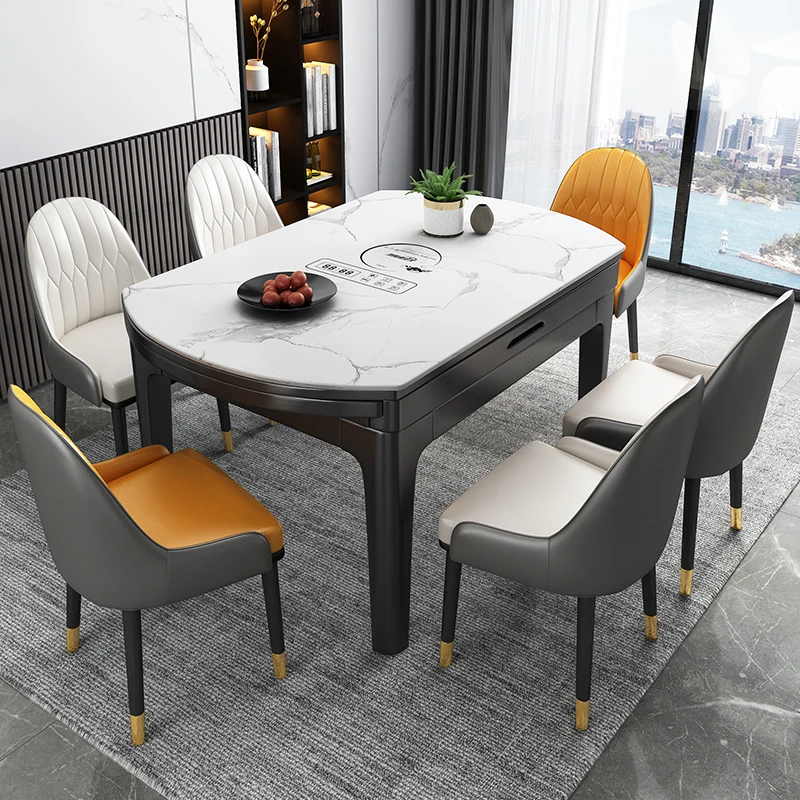 ！@Heater Electric Kitchen Table Multifuctional Nordic Extendable Restaurant Dining Table Small Round Mesa Plegable Home Furnitur