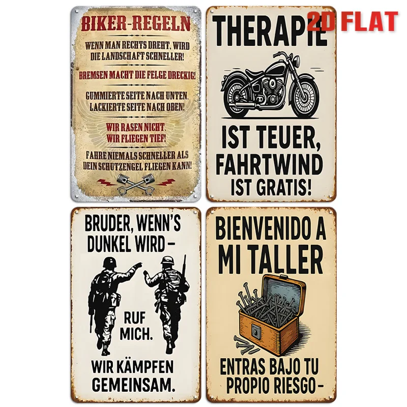 2D Flat, 2D Flat 4pcs Vintage Sign Poster Vintage Metal Signs Plaque Home Wall Decor 8*12 Inch, Only For Decoration