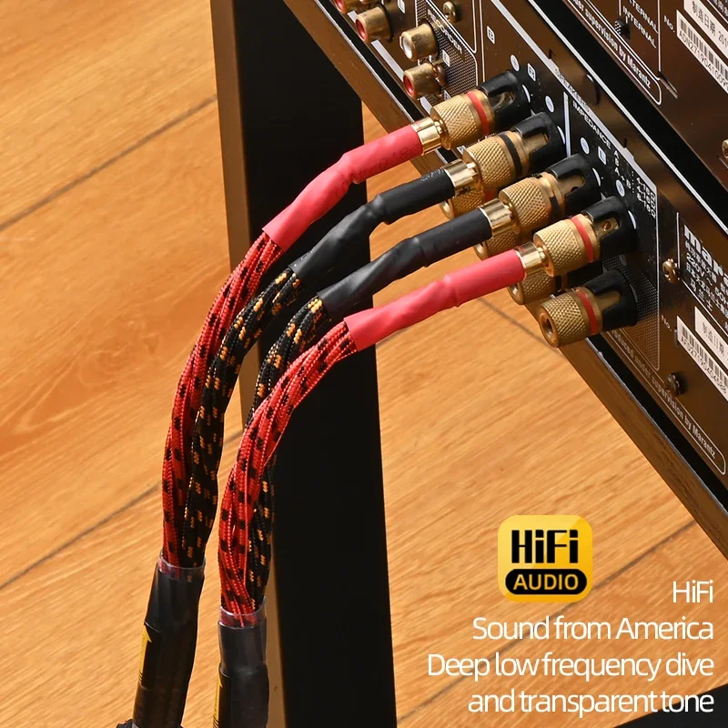 One pair HiFi Speaker Cable High Purity 6N OFC Core with Banana and Y 24K Gold Plug Hifi Horn Cable for Amplifier Speaker